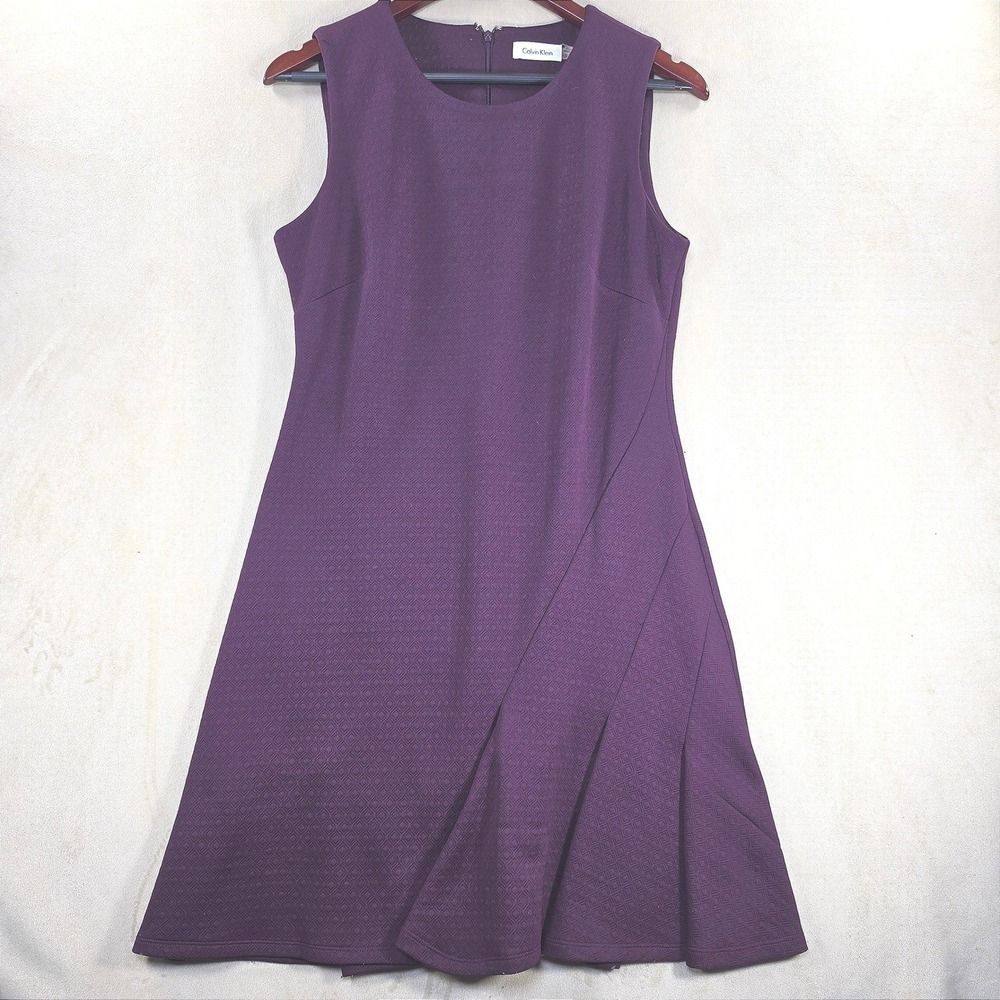 Calvin Klein Womens Purple Diamond Jacquard Sleeveless A-Line Dress Size 10